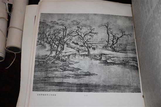 Six Chinese woodblock printed books, two printed calligraphic scrolls and a book on Chinese art